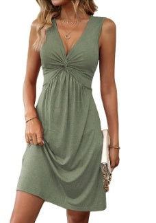 Robe Élégante Femme – Col V et Twist